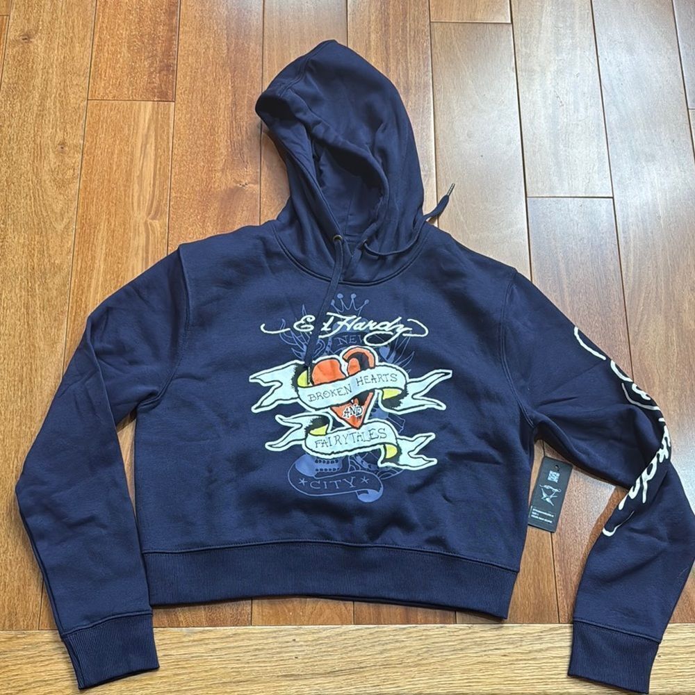NWT Ed Hardy‎ Broken Heart and Fairytale Navy Eclipse Hoodies Sweatshirt Size S
